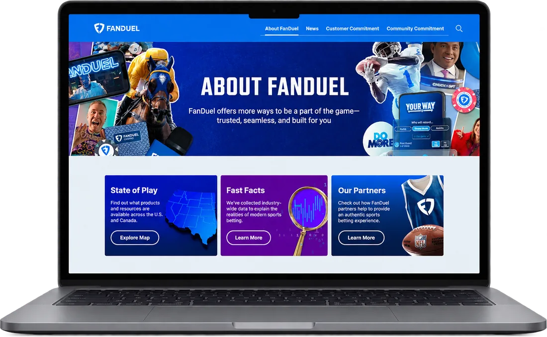 FanDuel corporate website on a laptop
