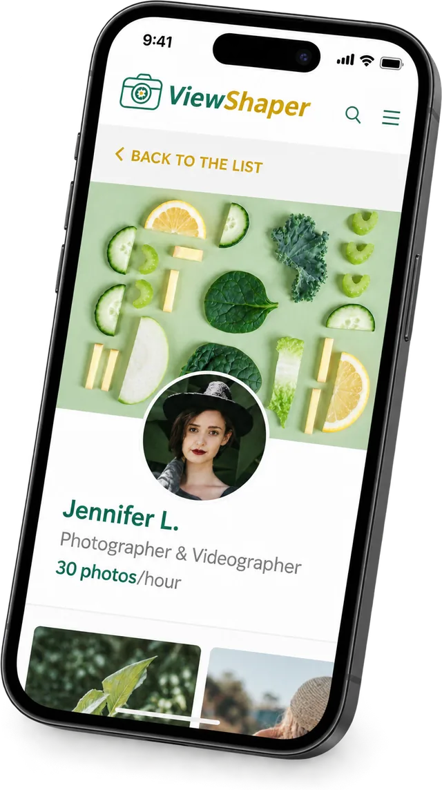 ViewShaper photographer profile on a phone